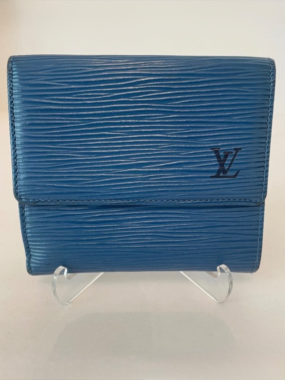 Louis Vuitton LV Elise Epi Trifold Blue Leather Compact Wallet France